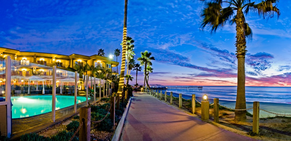 Walkway pool evening